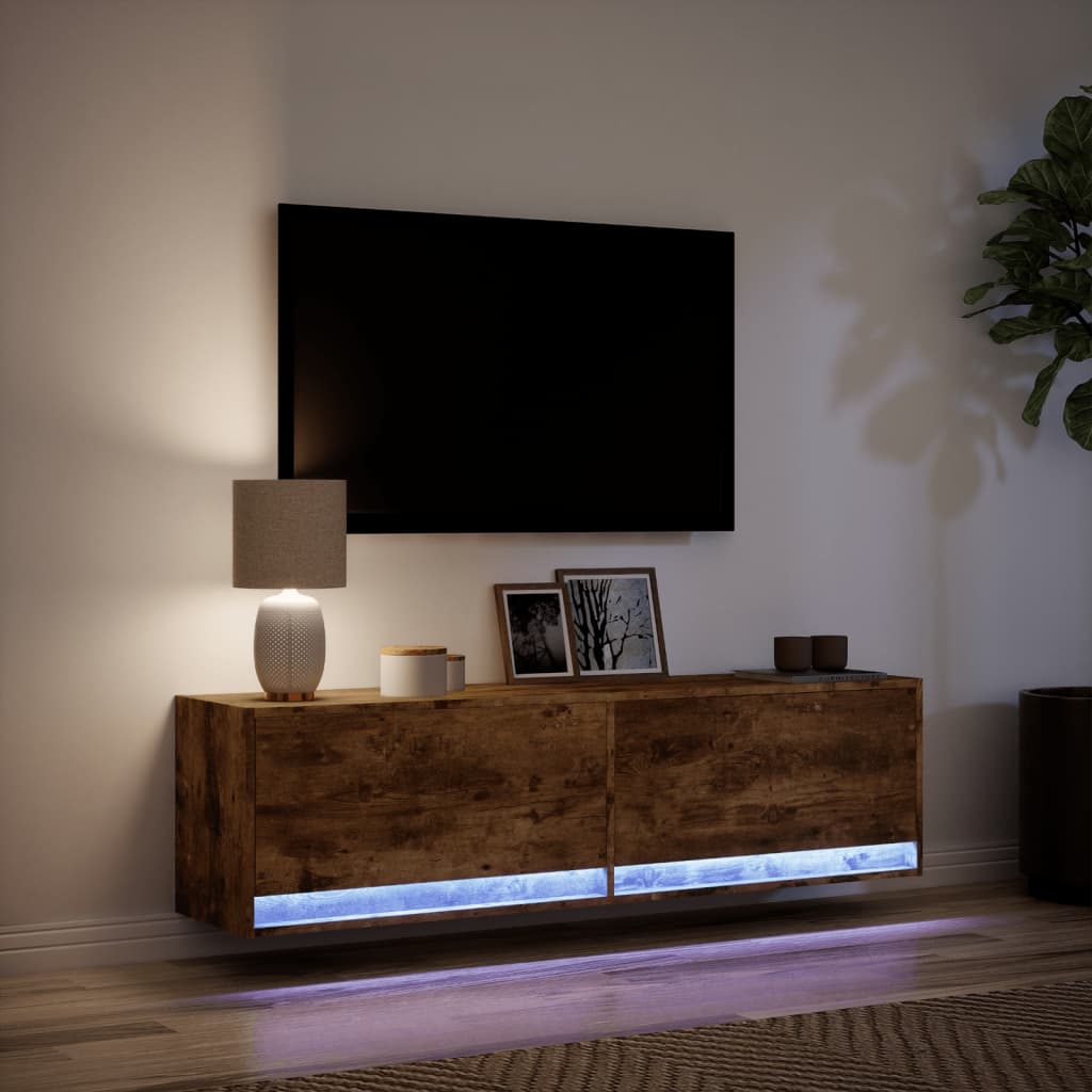 Mobile TV a Parete con Luci LED Rovere Fumo 140x31x38 cm - homemem39
