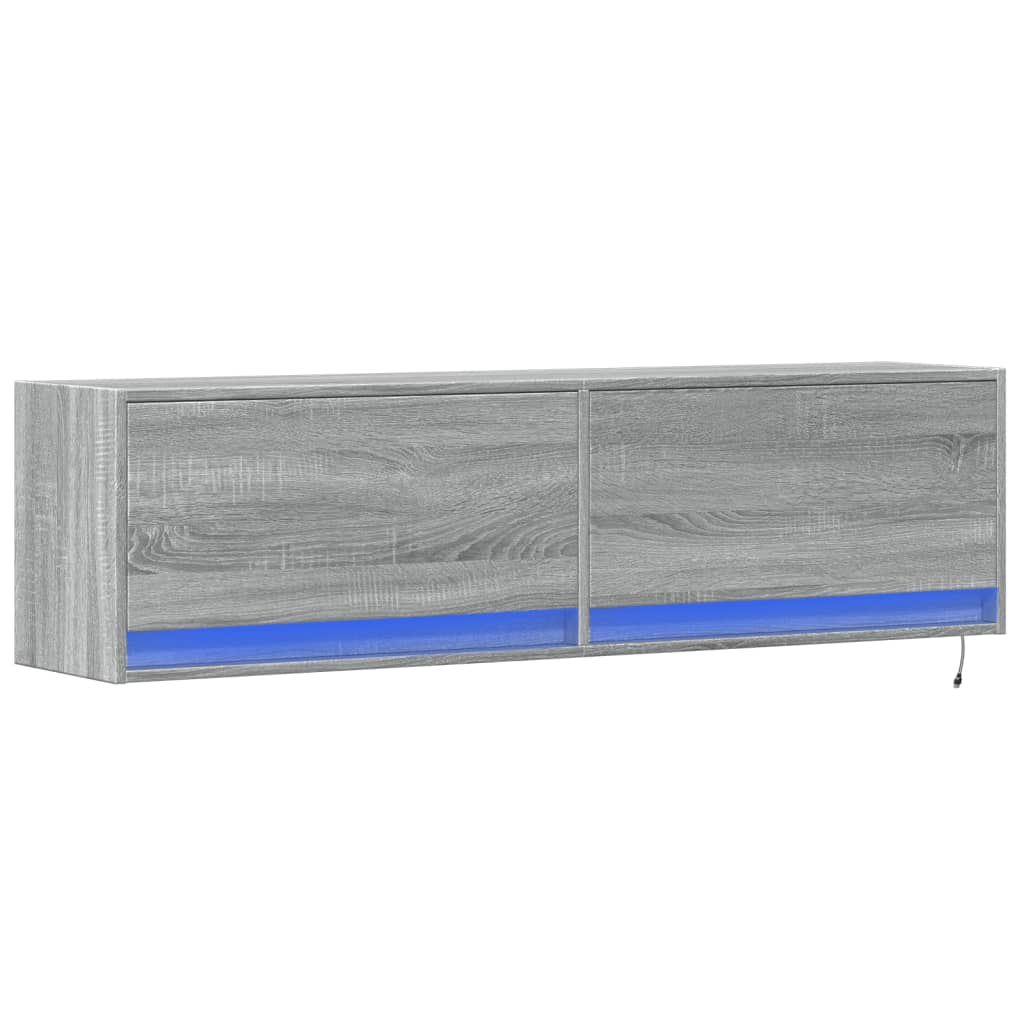 Mobile TV a Parete con Luci LED Grigio Sonoma 140x31x38 cm