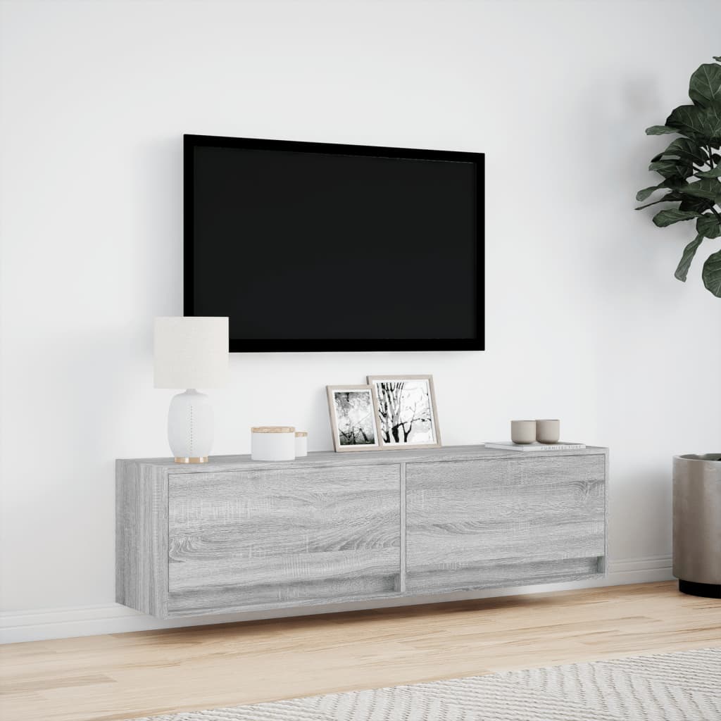 Mobile TV a Parete con Luci LED Grigio Sonoma 140x31x38 cm