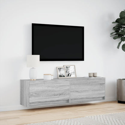 Mobile TV a Parete con Luci LED Grigio Sonoma 140x31x38 cm