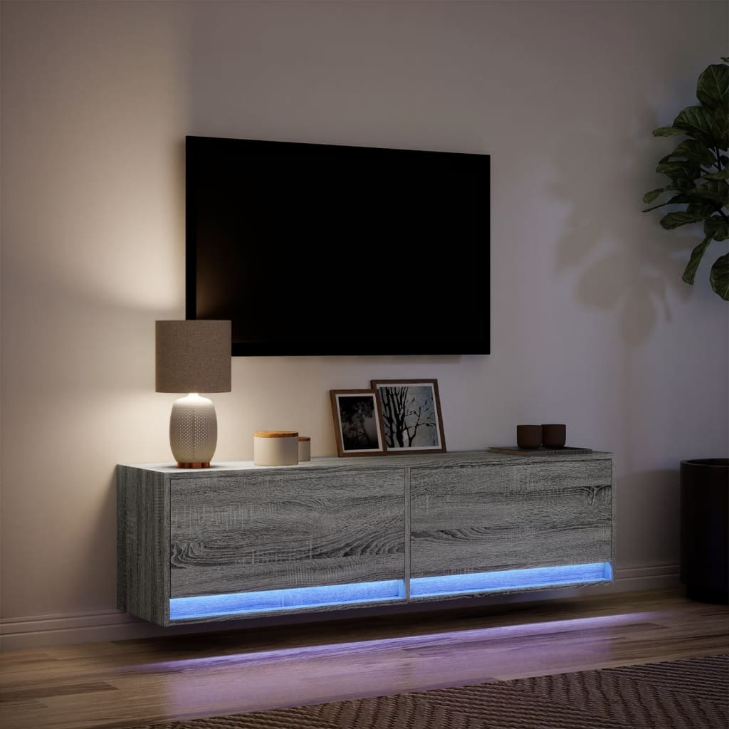 Mobile TV a Parete con Luci LED Grigio Sonoma 140x31x38 cm | homemem39
