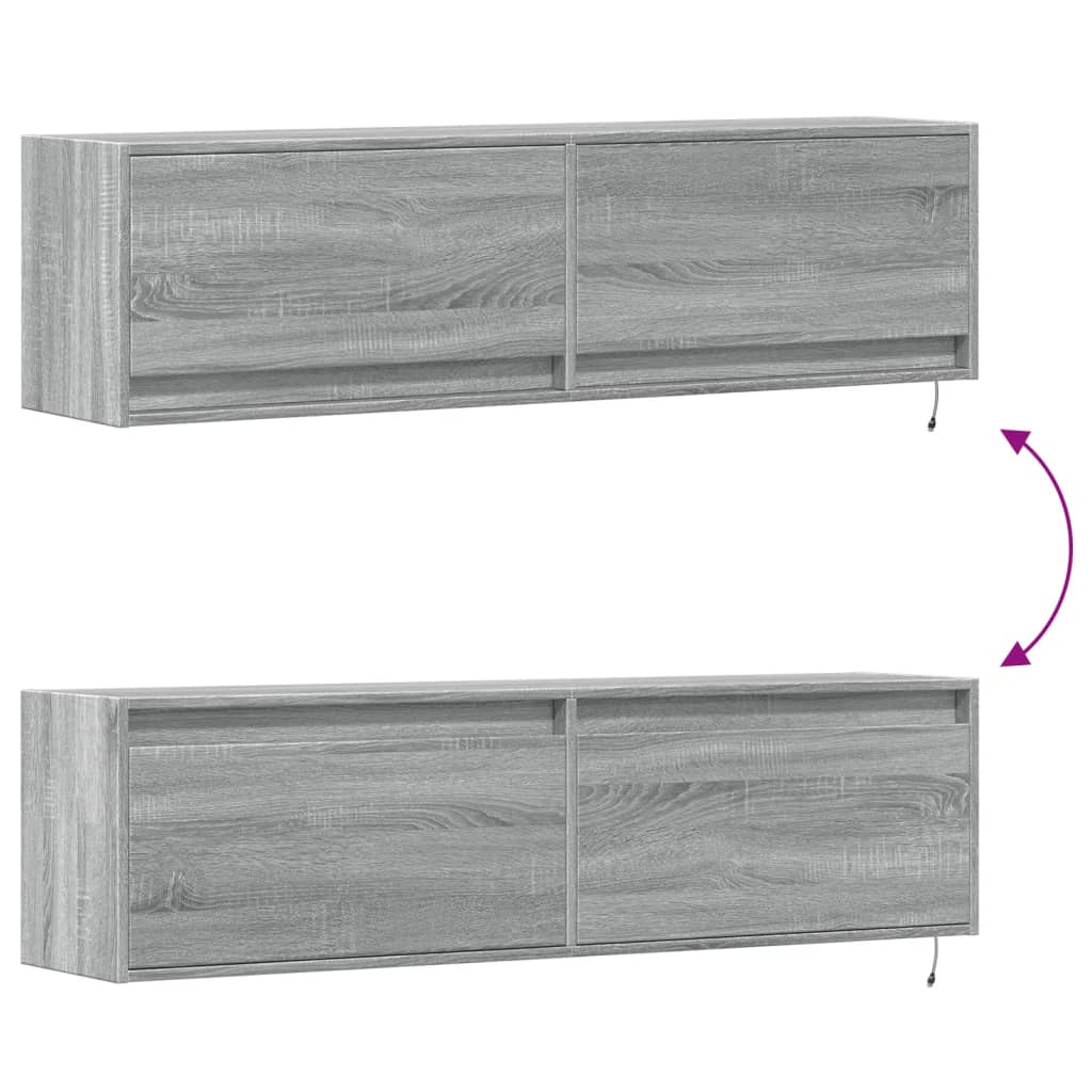 Mobile TV a Parete con Luci LED Grigio Sonoma 140x31x38 cm - homemem39