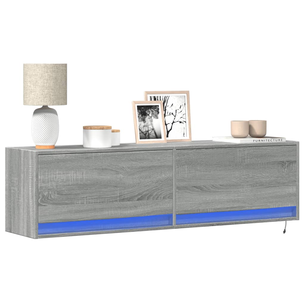 Mobile TV a Parete con Luci LED Grigio Sonoma 140x31x38 cm | homemem39