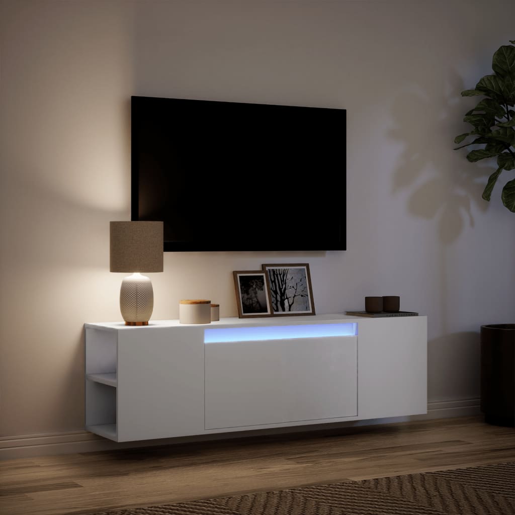 Mobile TV a Parete con Luci LED Bianco 135x31x39,5 cm - homemem39