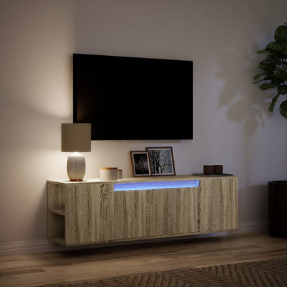 Mobile TV a Parete con Luci LED Rovere Sonoma 135x31x39,5 cm - homemem39