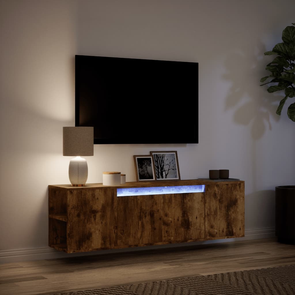 Mobile TV a Parete con Luci LED Rovere Fumo 135x31x39,5 cm - homemem39