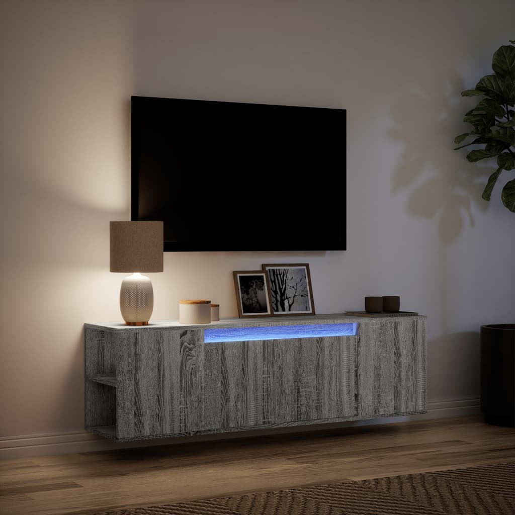 Mobile TV a Parete con Luci LED Grigio Sonoma 135x31x39,5 cm - homemem39