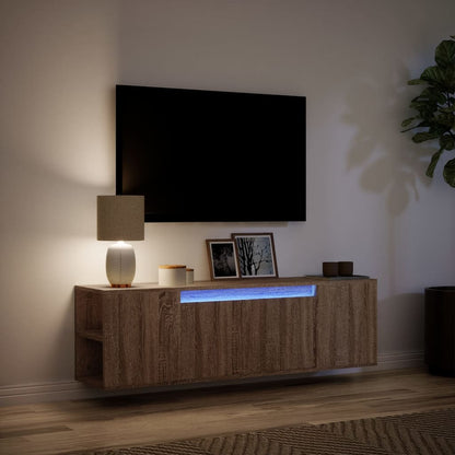 Mobile TV a Parete con Luci LED Rovere Marrone 135x31x39,5 cm - homemem39