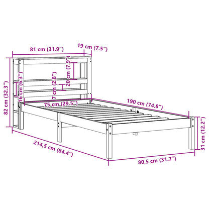 Letto senza Materasso Bianco 75x190 in Legno Massello di Pino