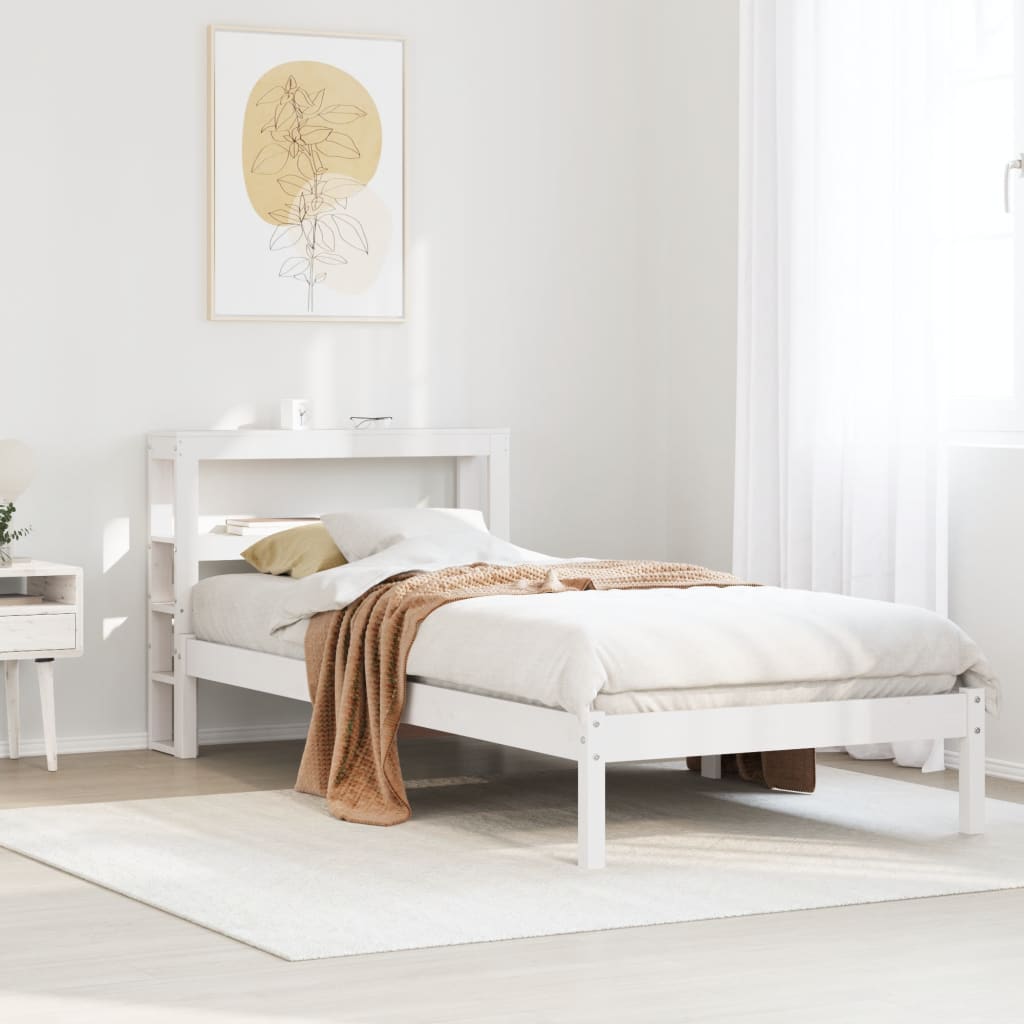 Letto senza Materasso Bianco 75x190 in Legno Massello di Pino - homemem39