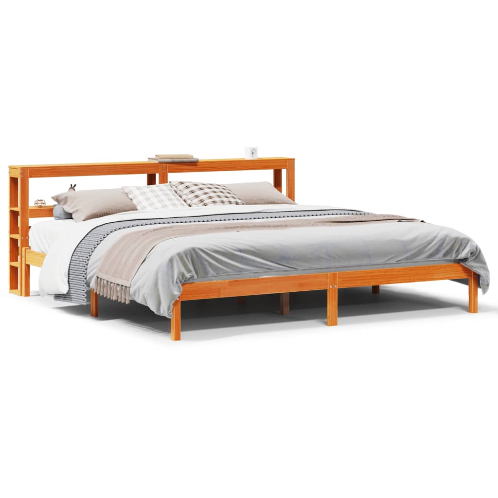 Giroletto con Testiera Marrone Cera 200x200 cm Massello Pino | homemem39