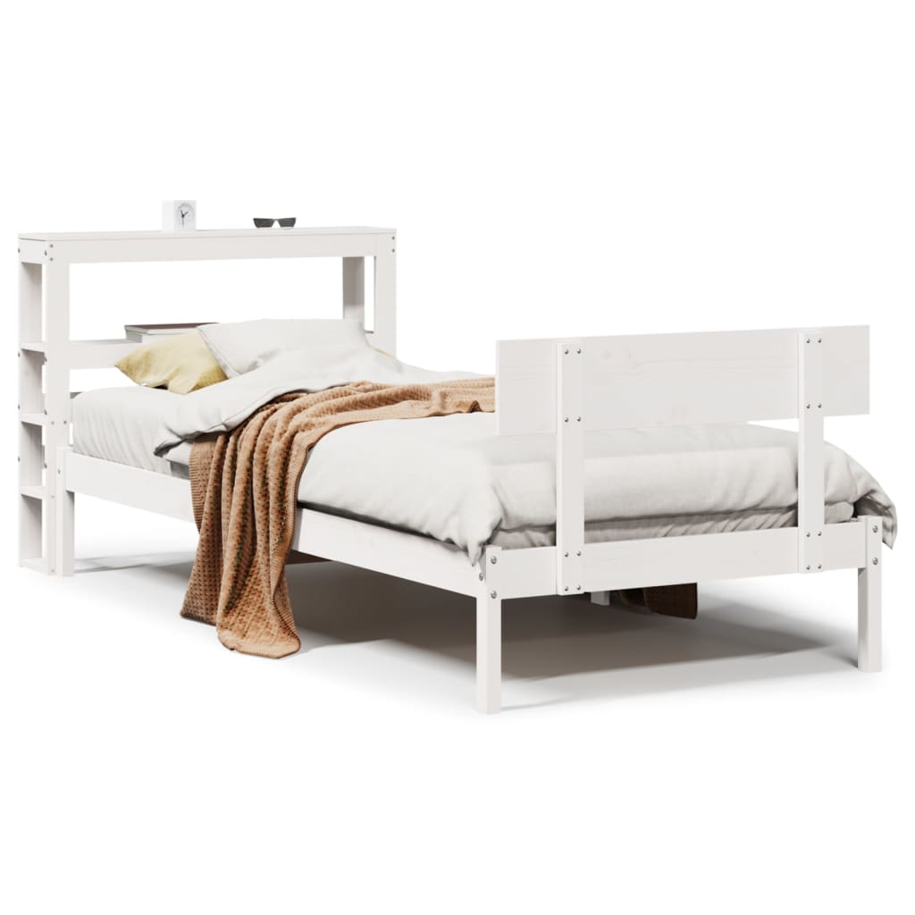 Letto senza Materasso Bianco 75x190 in Legno Massello di Pino - homemem39