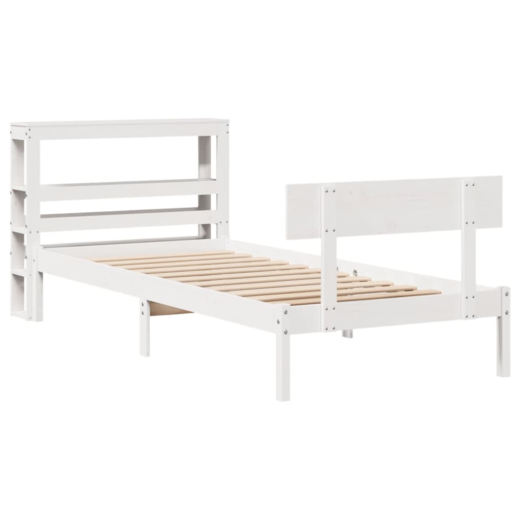 Letto senza Materasso Bianco 75x190 in Legno Massello di Pino - homemem39
