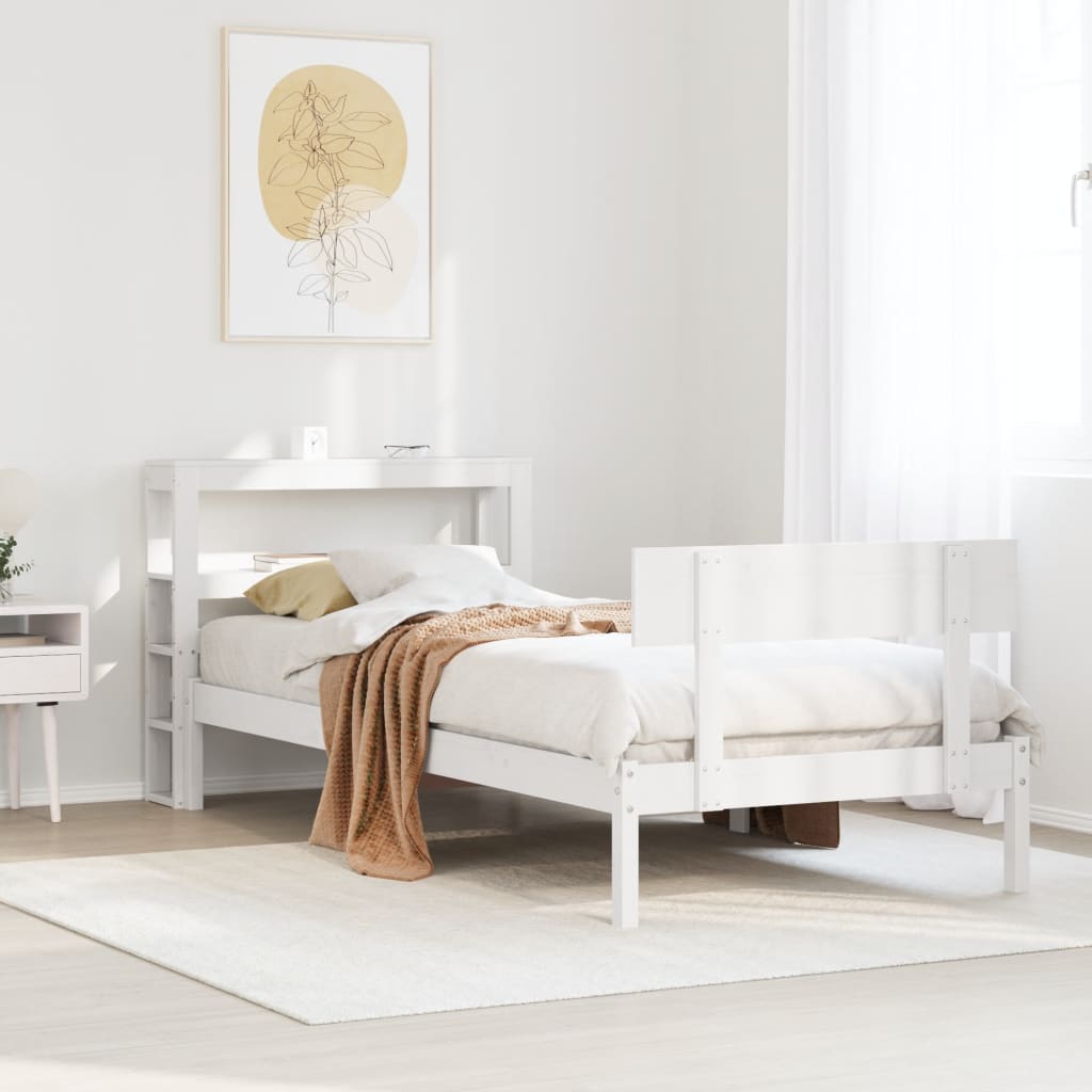 Letto senza Materasso Bianco 90x190 cm in Legno Massello Pino - homemem39