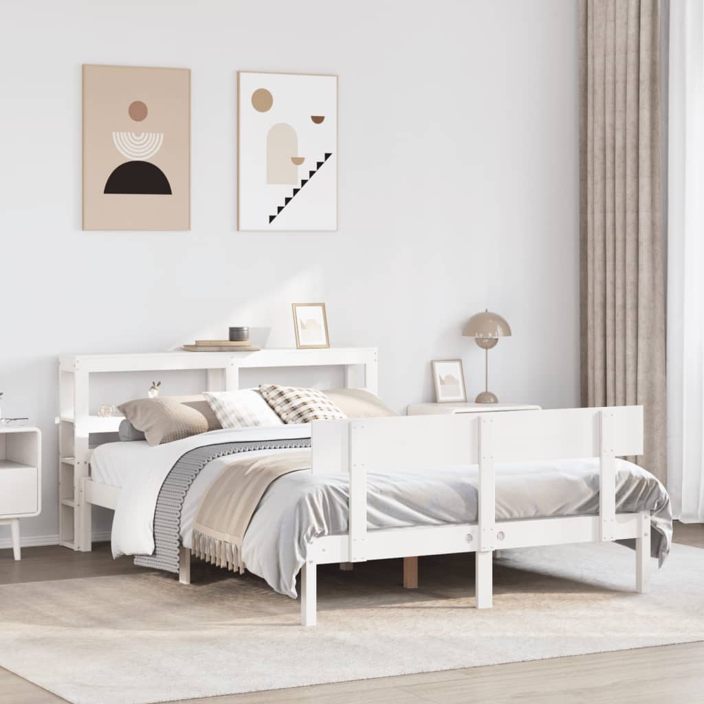 Letto senza Materasso Bianco 135x190 cm Legno Massello di Pino - homemem39