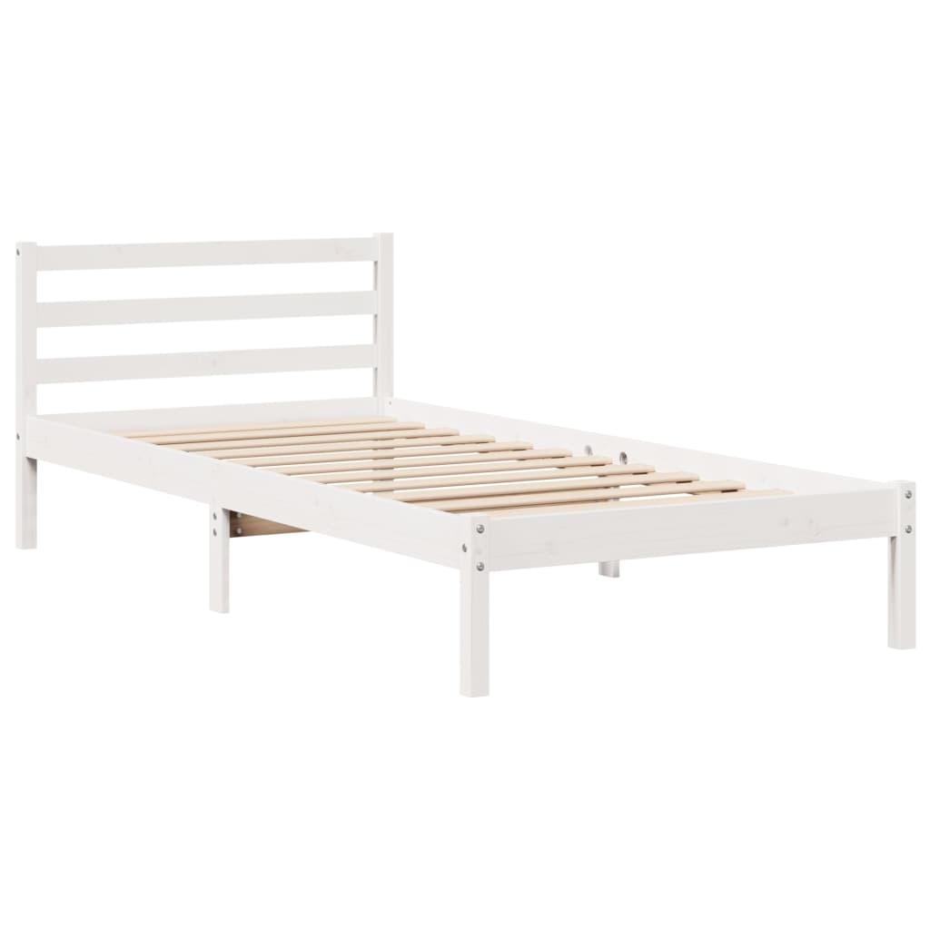 Letto senza Materasso Bianco 75x190 in Legno Massello di Pino - homemem39