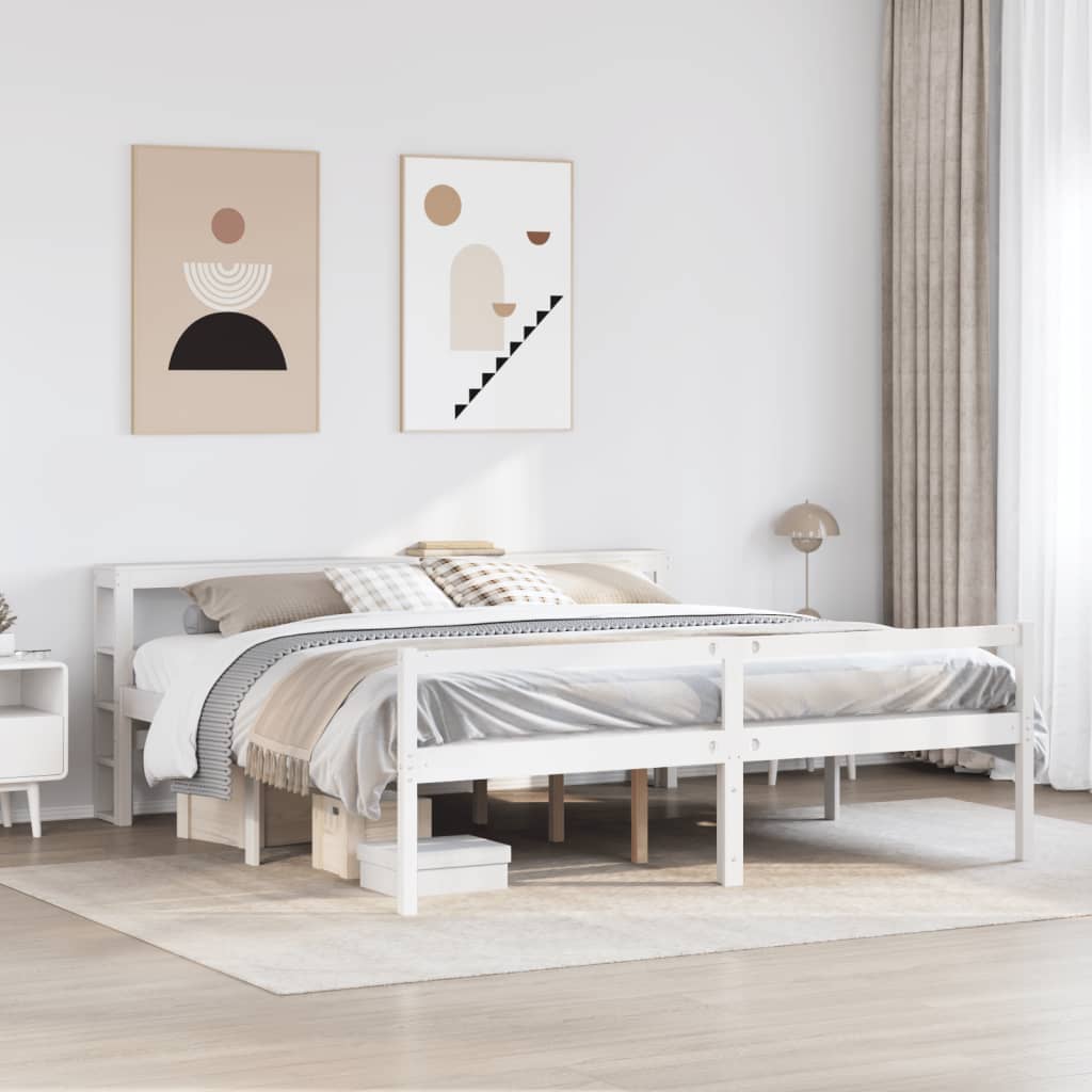 Letto Anziani con Testiera Bianco 180x200cm Legno Massello Pino