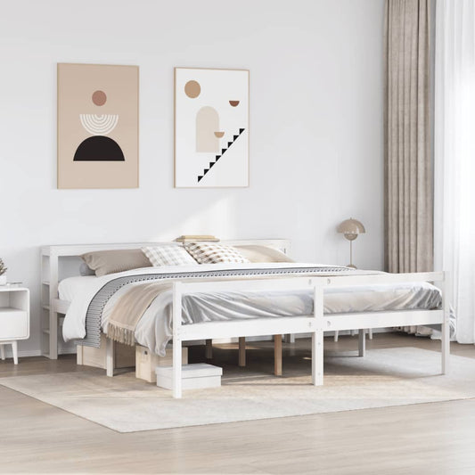 Letto Anziani con Testiera Bianco 200x200cm Legno Massello Pino | homemem39