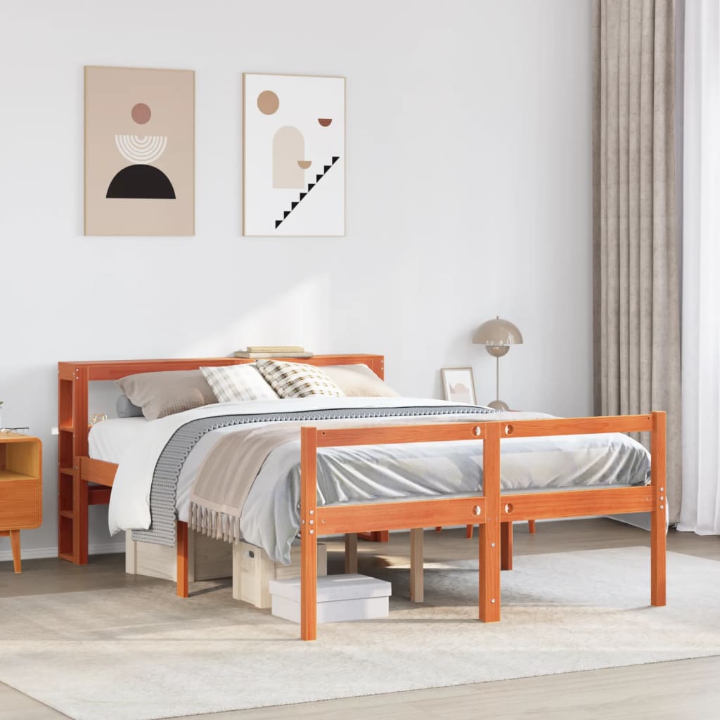 Giroletto con Testiera Marrone Cera 120x190 cm Massello Pino | homemem39