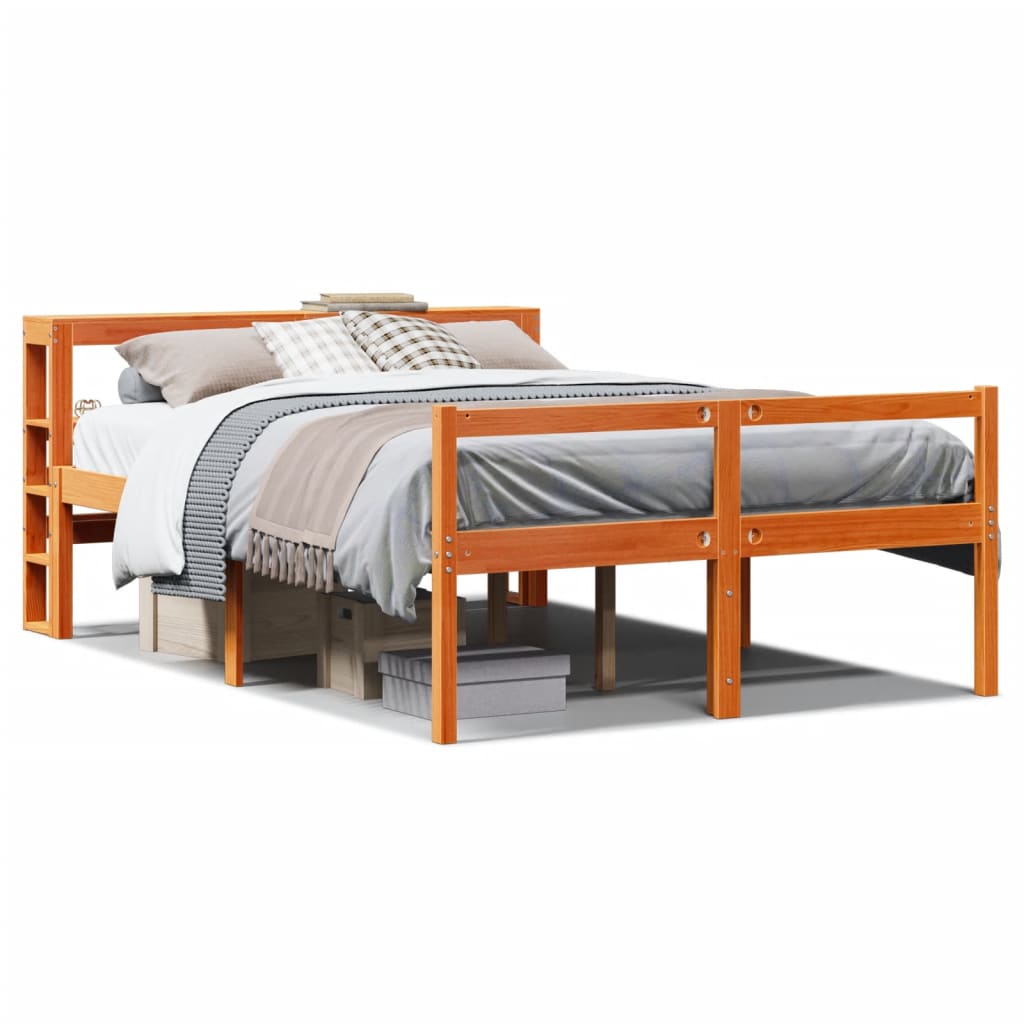 Giroletto con Testiera Marrone Cera 140x190 cm Massello Pino | homemem39