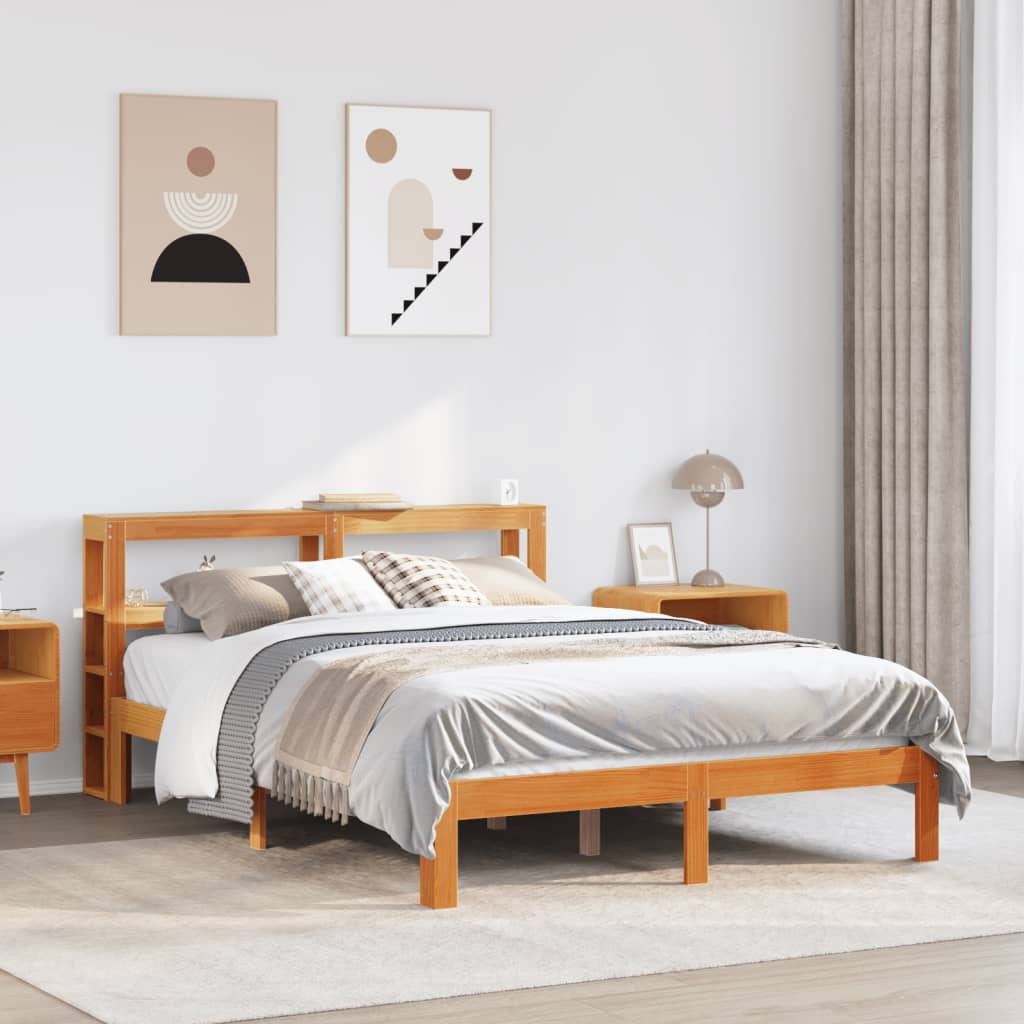 Letto senza Materasso Marrone Cera 135x190 cm in Legno di Pino | homemem39