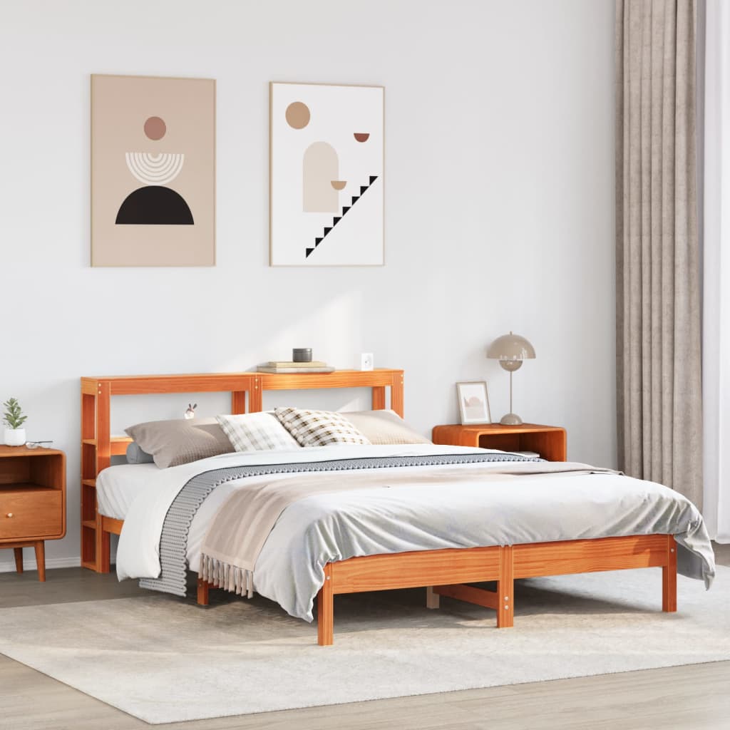 Letto senza Materasso Marrone Cera 140x190 cm in Legno di Pino | homemem39