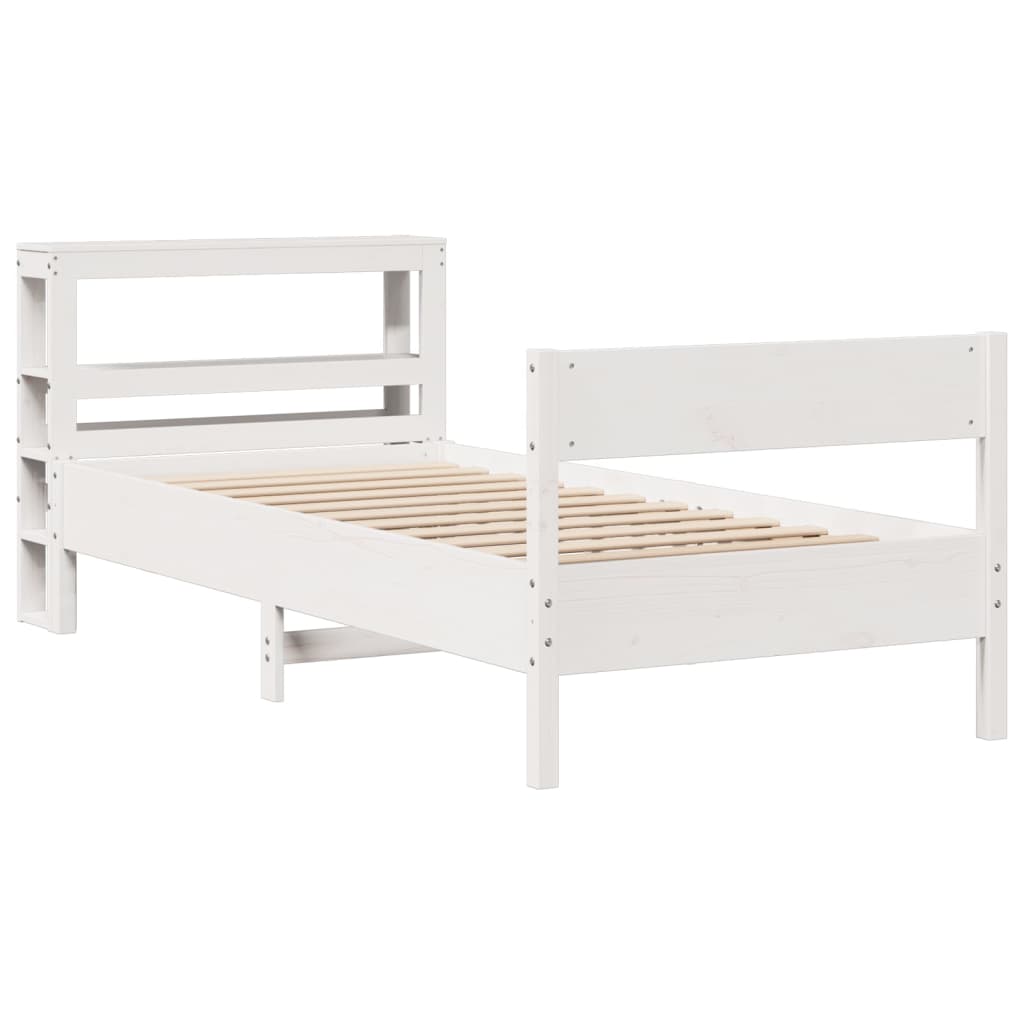 Letto senza Materasso Bianco 75x190 in Legno Massello di Pino - homemem39