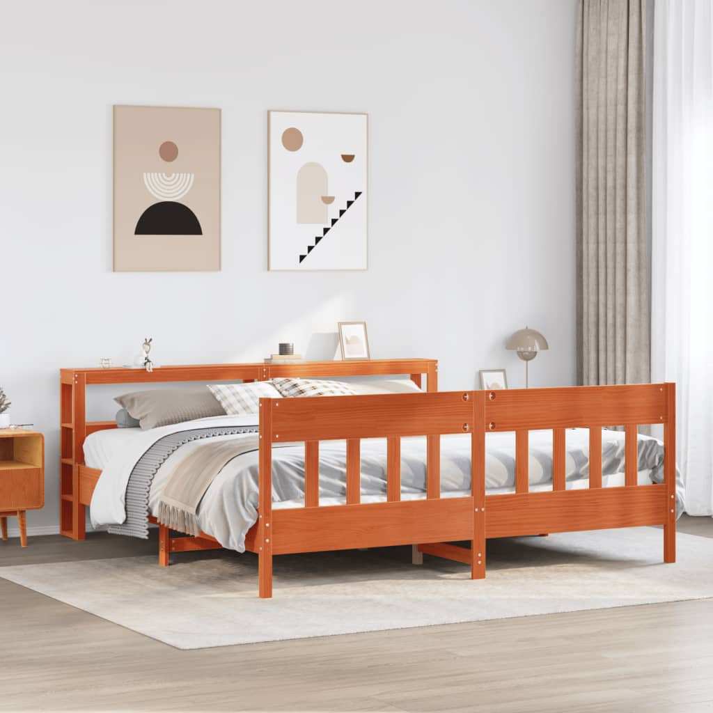 Letto senza Materasso Marrone Cera 200x200 cm in Legno di Pino - homemem39