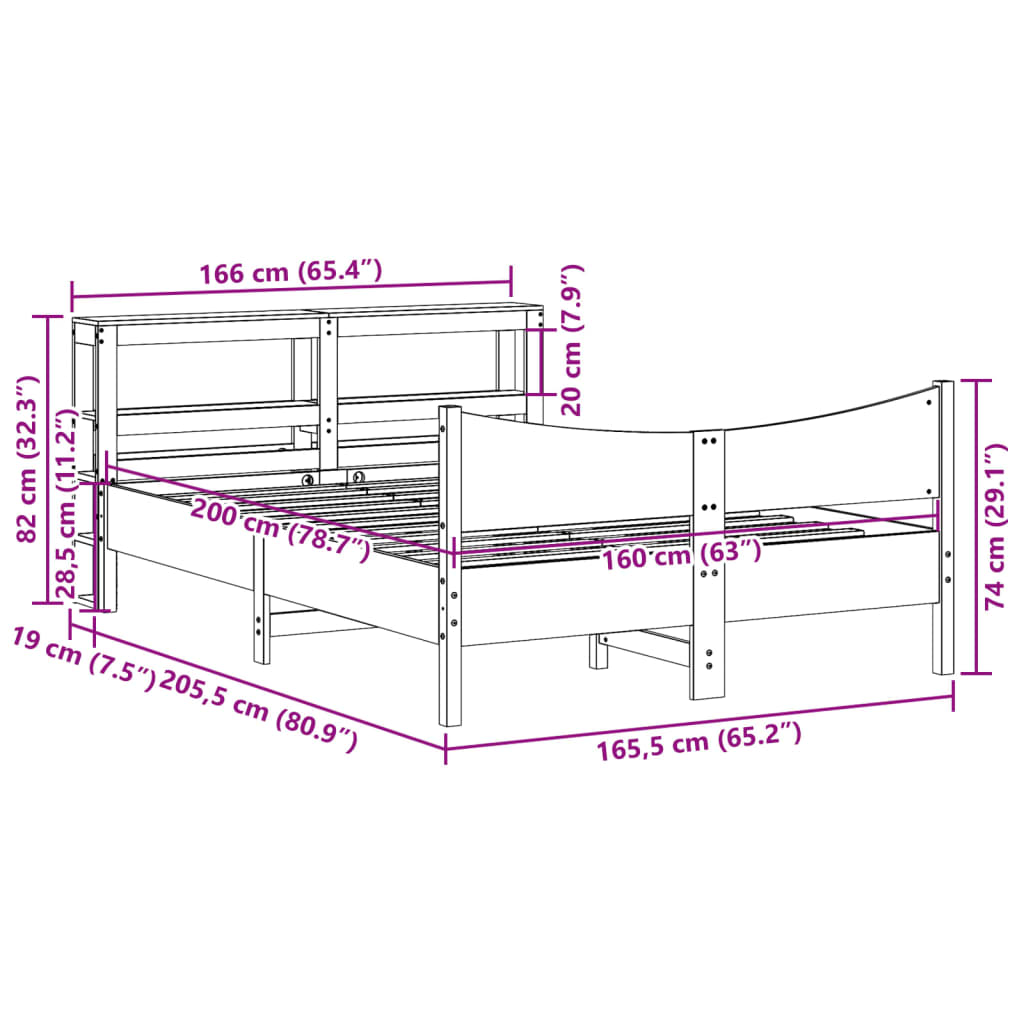 Giroletto con Testiera 160x200 cm in Legno Massello di Pino