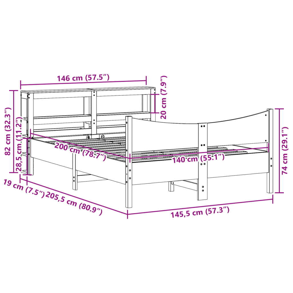 Giroletto con Testiera 140x200 cm in Legno Massello di Pino | homemem39