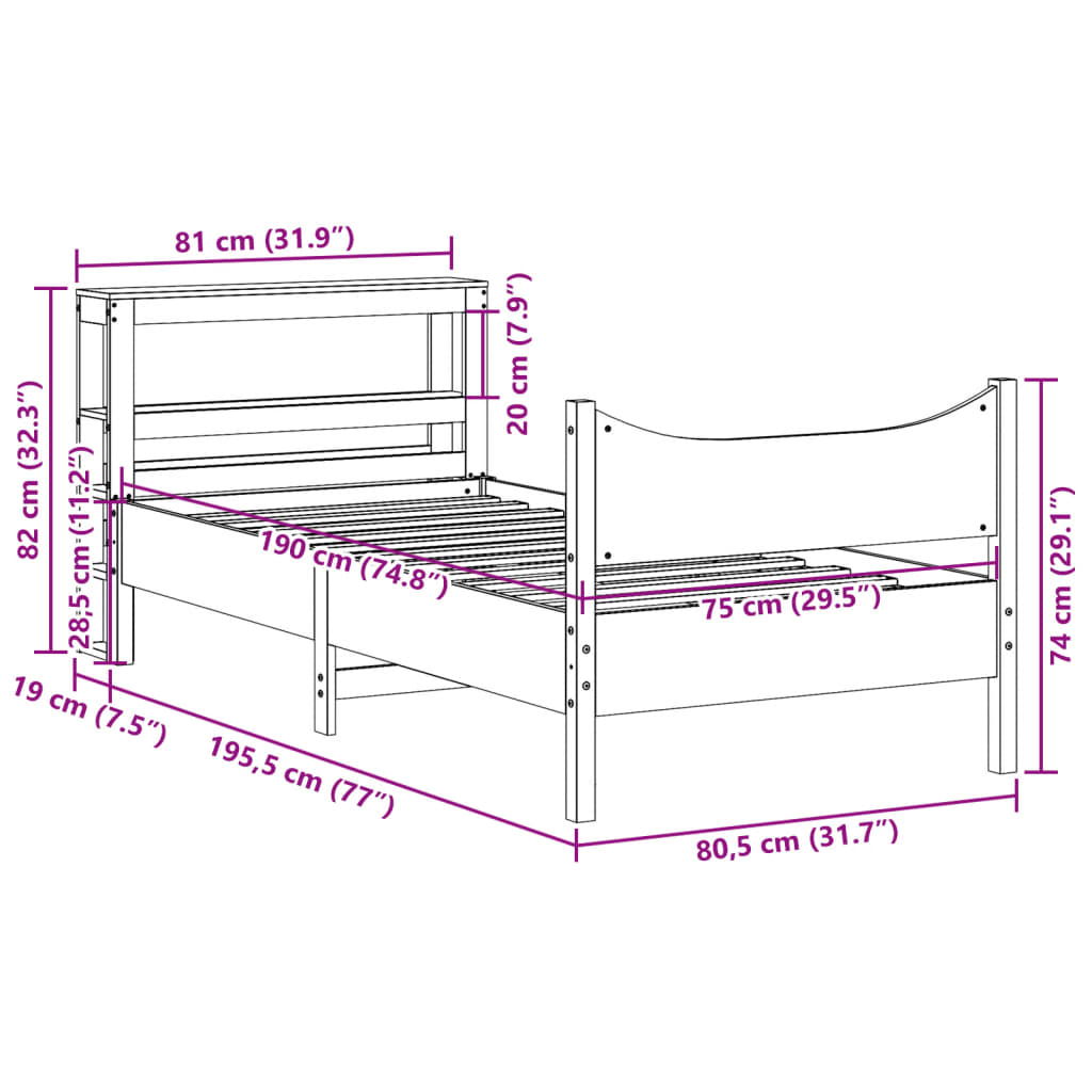 Giroletto con Testiera Marrone Cera 75x190 cm Massello Pino - homemem39