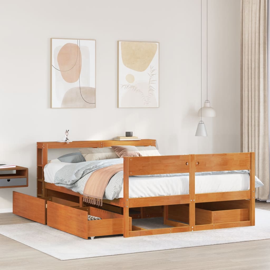 Letto senza Materasso Marrone Cera 135x190 cm in Legno di Pino