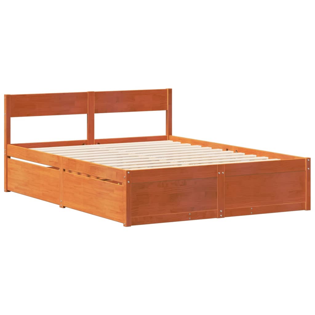 Letto senza Materasso Marrone Cera 135x190 cm in Legno di Pino