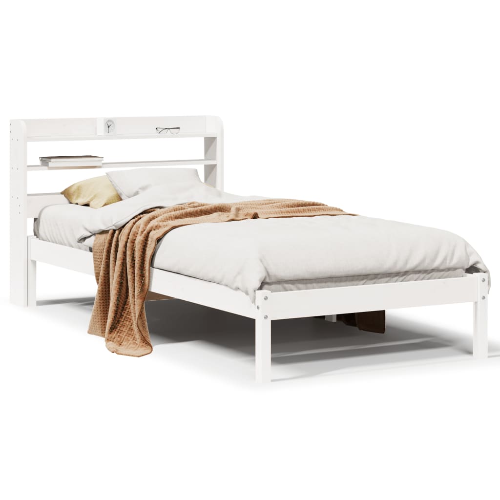 Letto senza Materasso Bianco 75x190 in Legno Massello di Pino