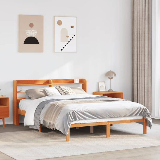 Giroletto con Testiera Marrone Cera 140x190 cm Massello Pino