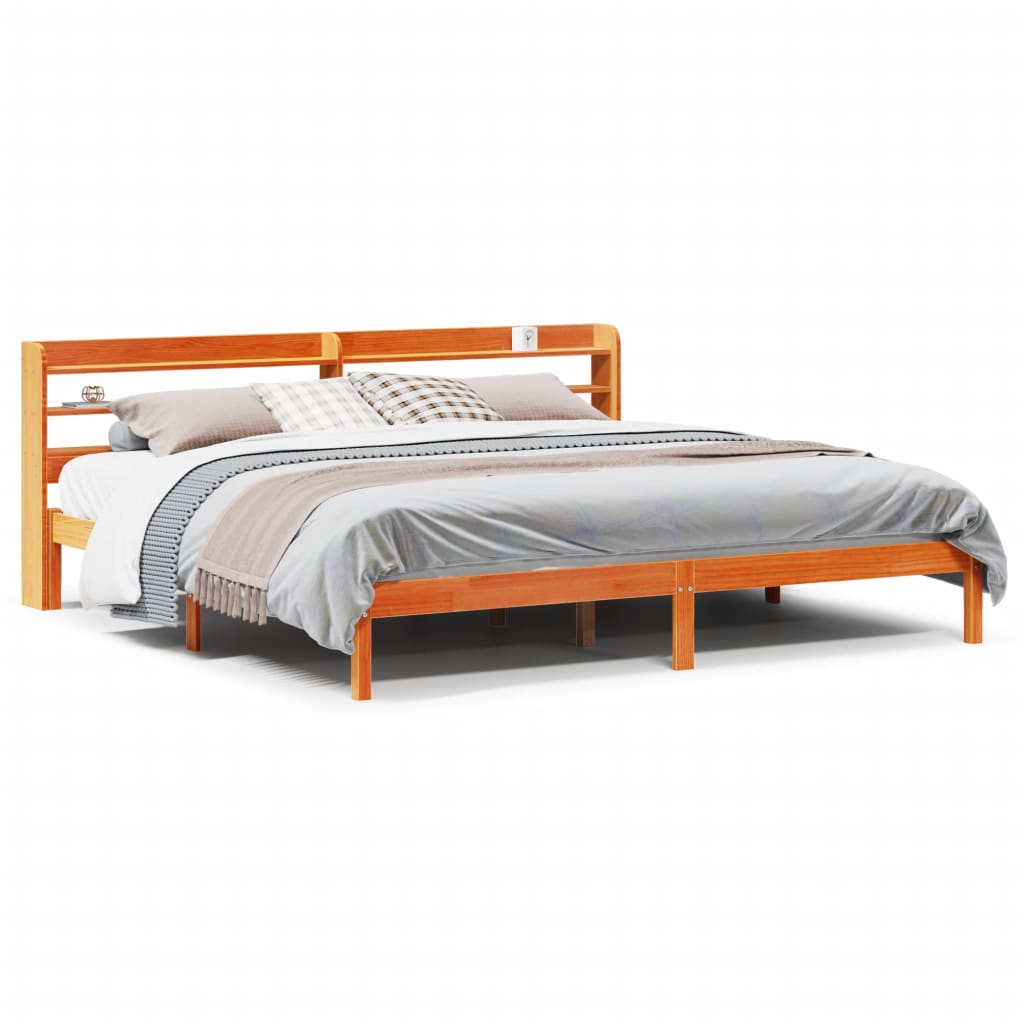 Giroletto con Testiera Marrone Cera 200x200 cm Massello Pino | homemem39