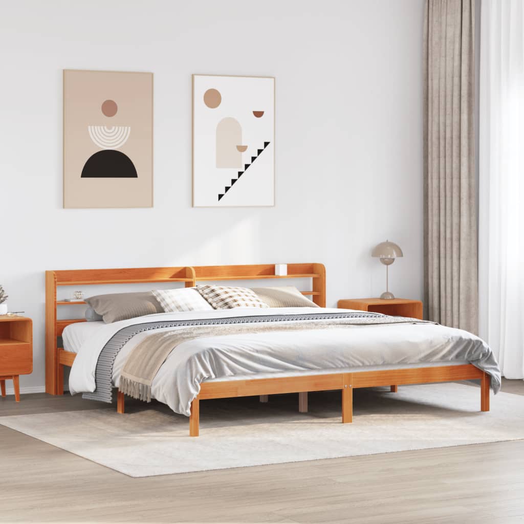 Giroletto con Testiera Marrone Cera 200x200 cm Massello Pino | homemem39