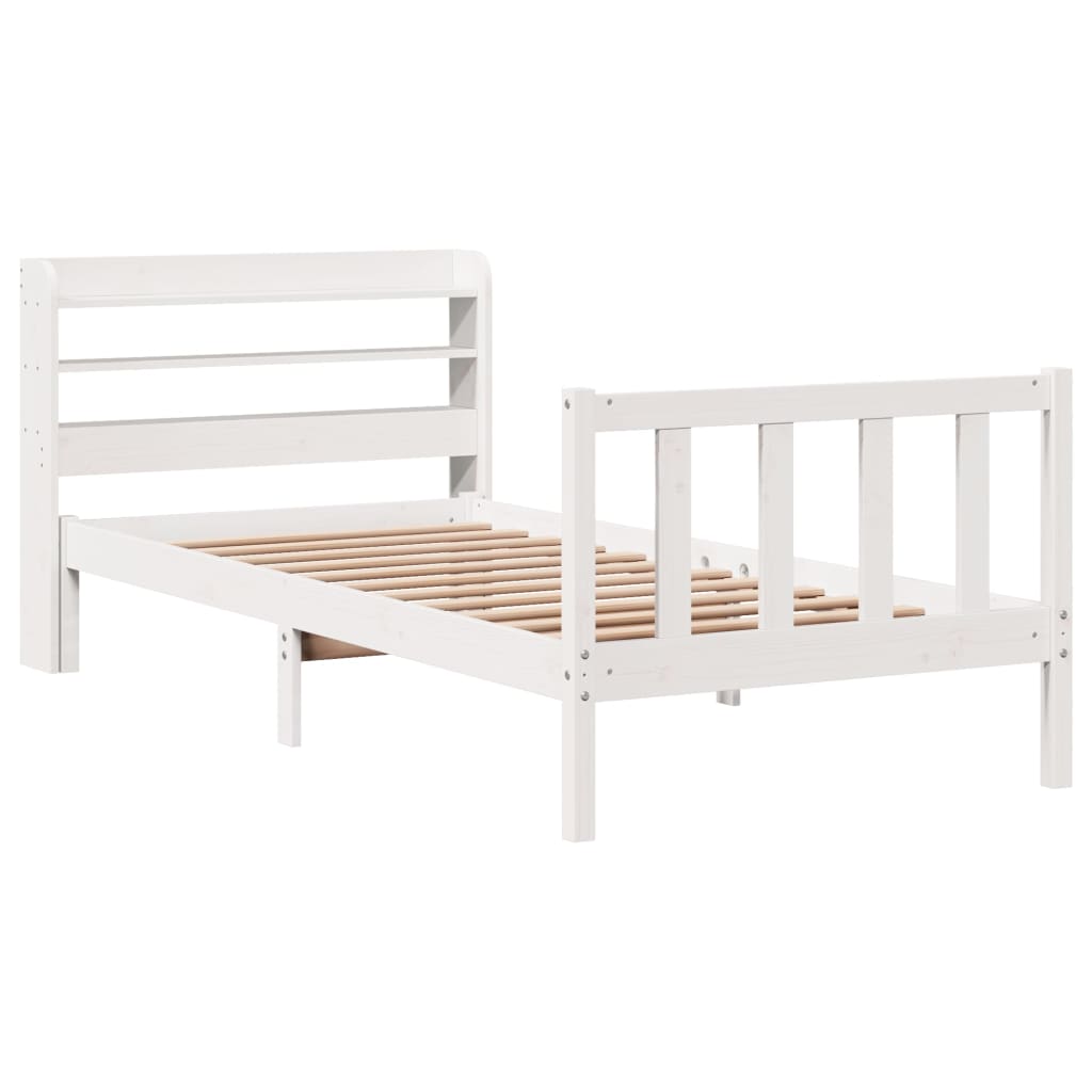 Letto senza Materasso Bianco 75x190 in Legno Massello di Pino - homemem39