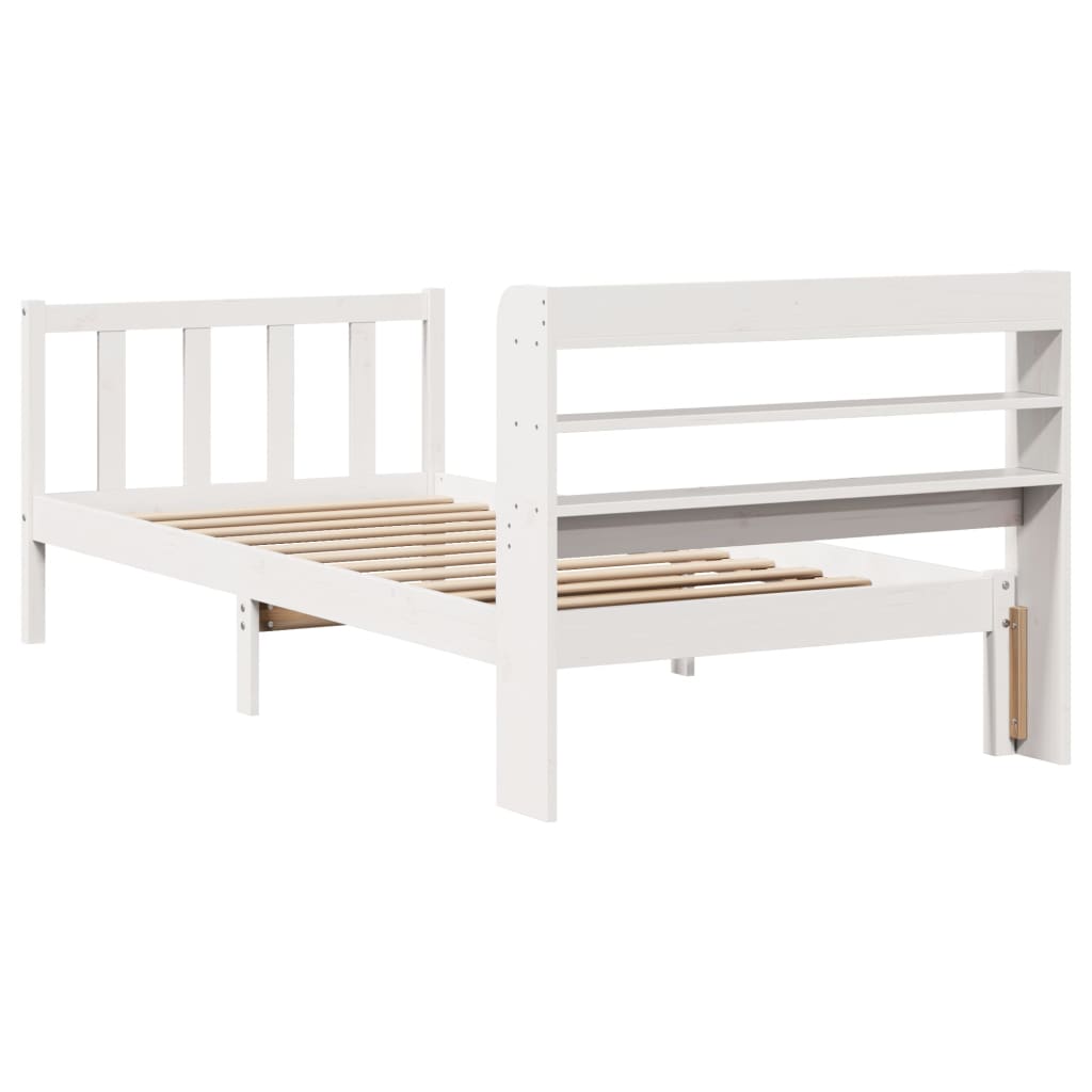 Letto senza Materasso Bianco 75x190 in Legno Massello di Pino - homemem39
