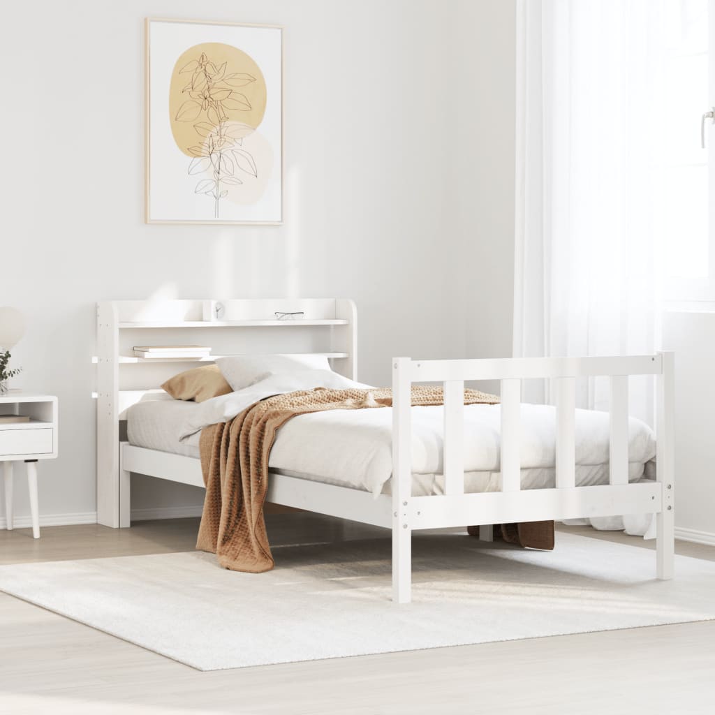 Letto senza Materasso Bianco 90x190 cm in Legno Massello Pino