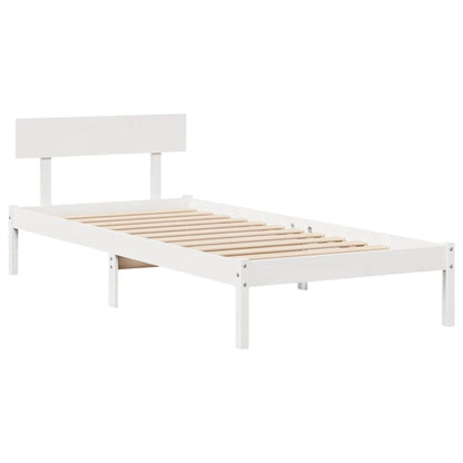 Letto senza Materasso Bianco 75x190 in Legno Massello di Pino