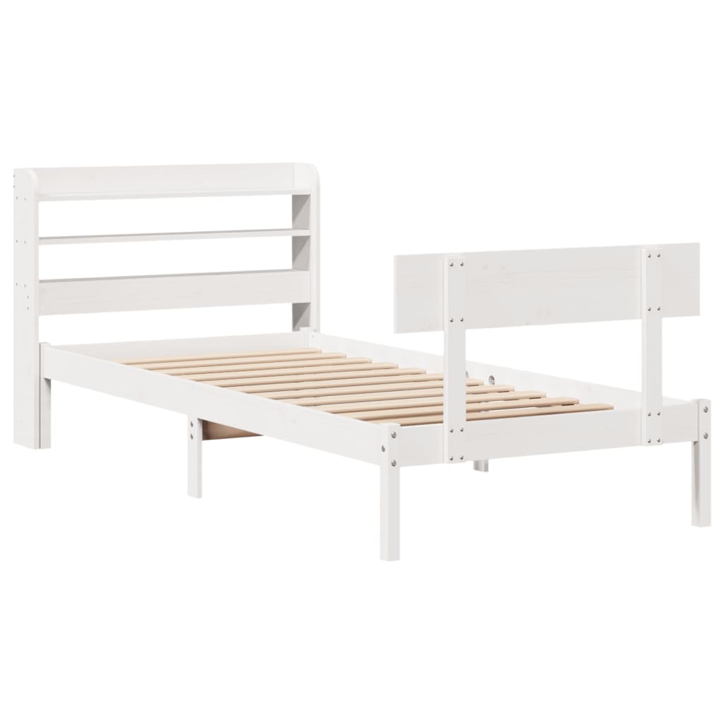 Letto senza Materasso Bianco 90x190 cm in Legno Massello Pino