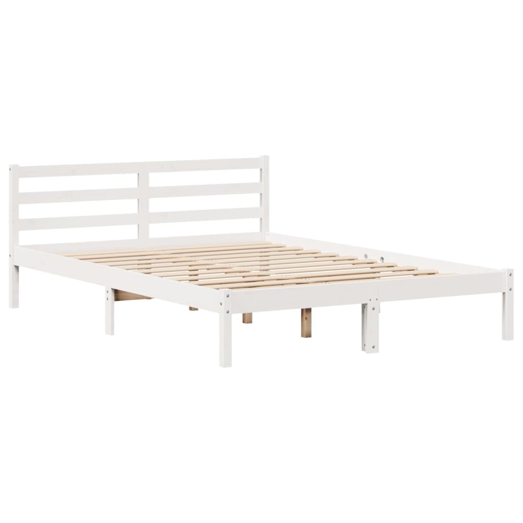 Giroletto con Testiera Bianco 135x190 cm Legno Massello di Pino