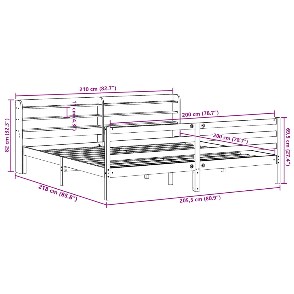 Letto senza Materasso Marrone Cera 200x200 cm in Legno di Pino