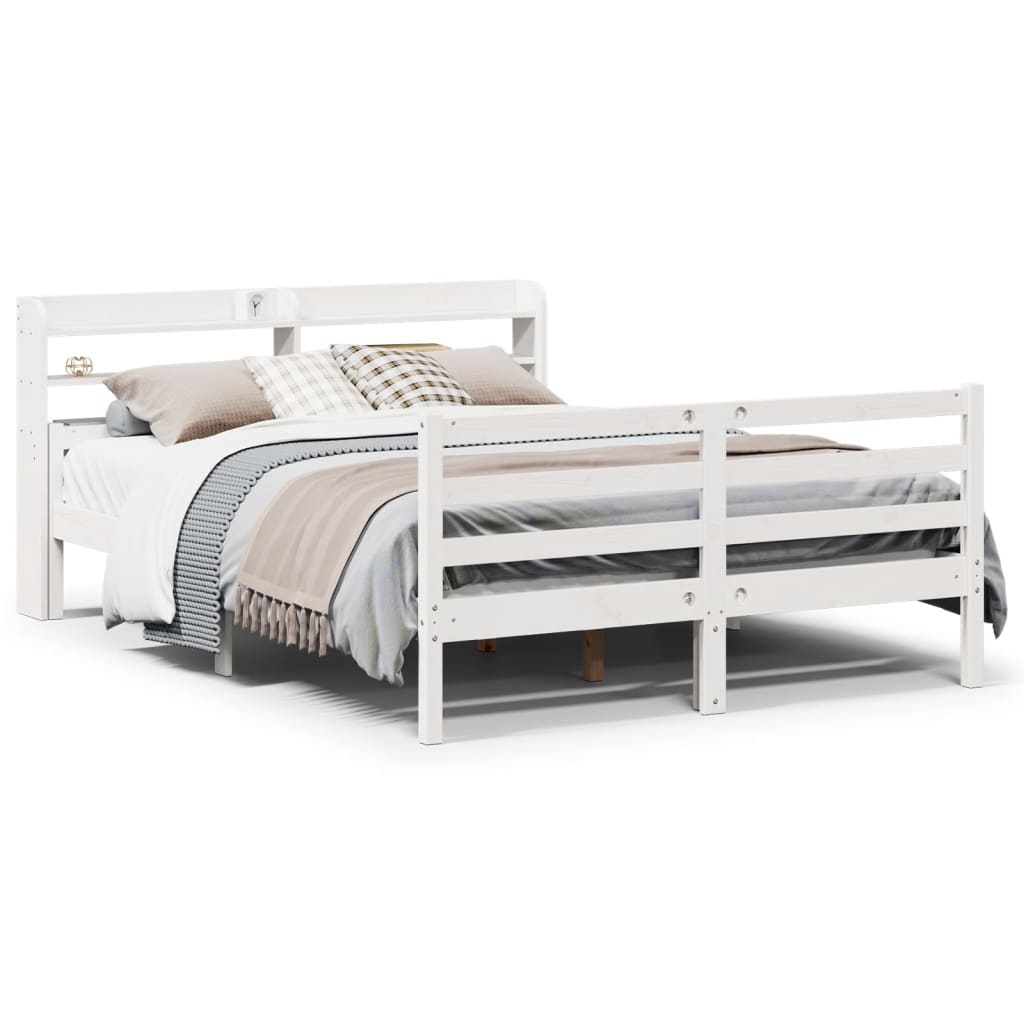 Giroletto con Testiera Bianco 135x190 cm Legno Massello di Pino | homemem39