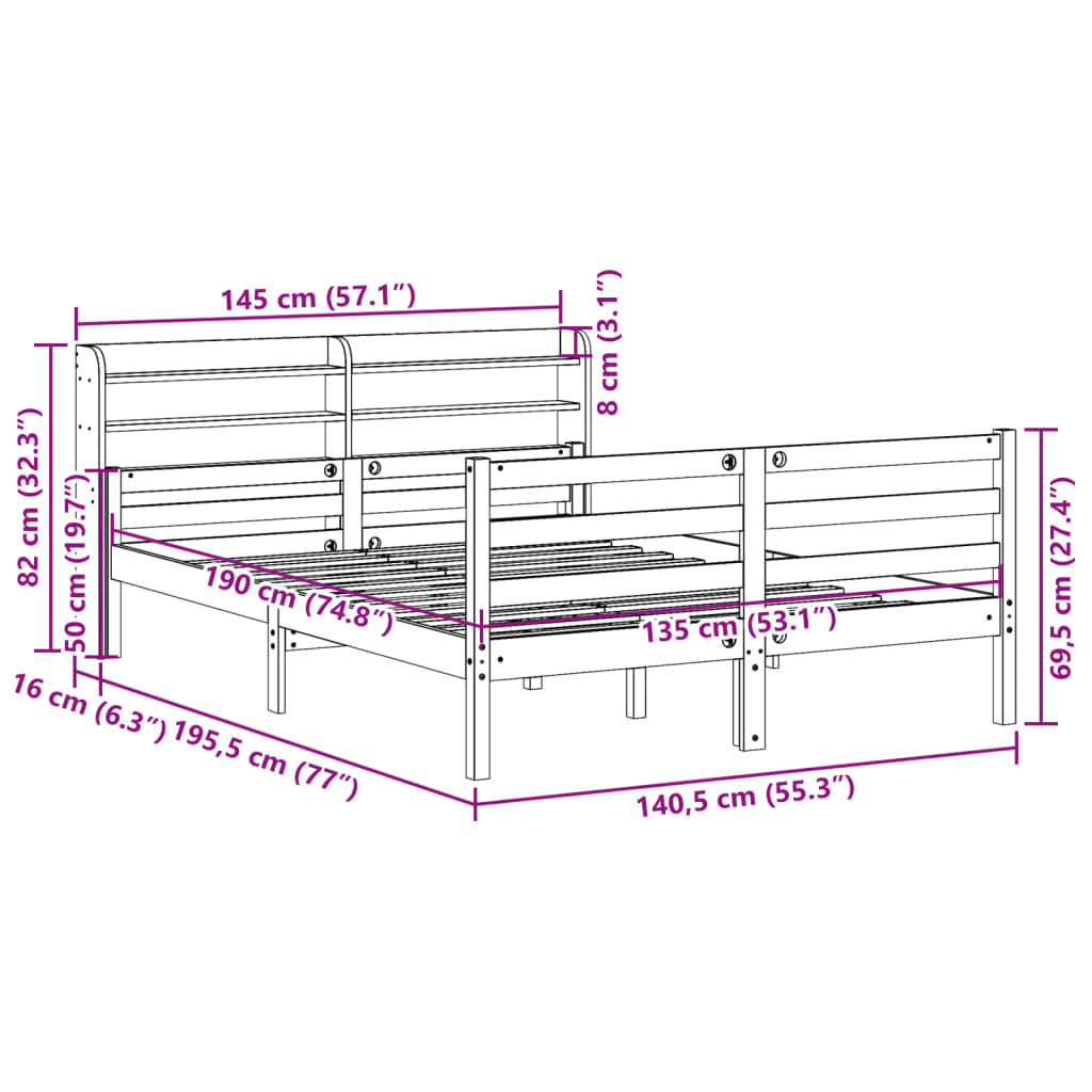 Giroletto con Testiera Bianco 135x190 cm Legno Massello di Pino | homemem39