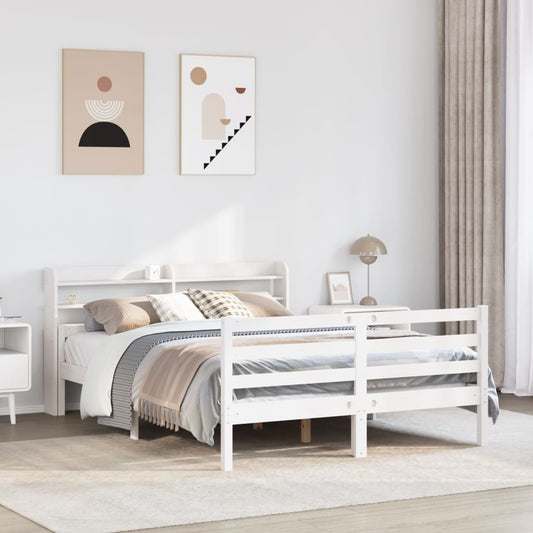 Giroletto con Testiera Bianco 135x190 cm Legno Massello di Pino