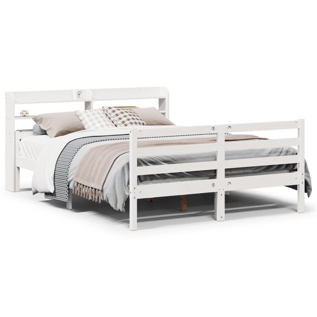Giroletto con Testiera Bianco 150x200 cm Legno Massello di Pino | homemem39