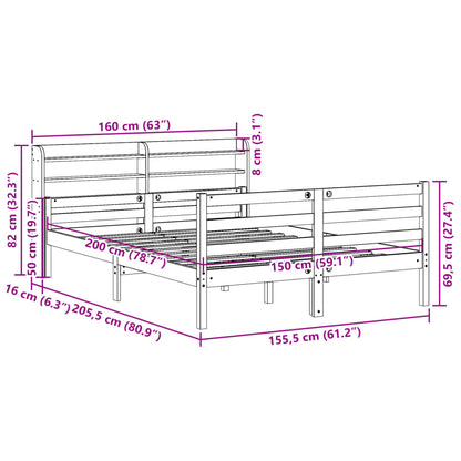 Giroletto con Testiera Bianco 150x200 cm Legno Massello di Pino | homemem39