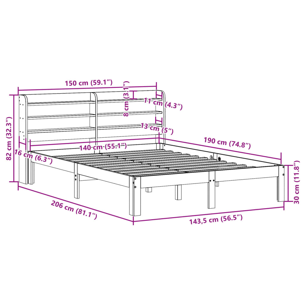 Letto senza Materasso Marrone Cera 140x190 cm in Legno di Pino